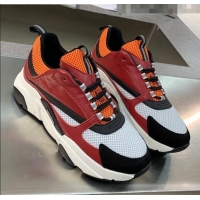 Low Cost Dior B22 Sneaker in Calfskin And Technical Mesh CD1328 Burgundy/Orange 2020