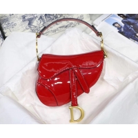 Luxury Dior MINI SADDLE BAG IN red patent calfskin M0447