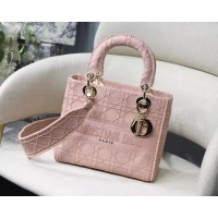 Good Looking LADY DIOR TOTE BAG IN EMBROIDERED CANVAS C4532 pink Gold Hardware