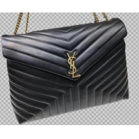 Good Looking Yves Saint Laurent Calfskin Leather Jumbo Tote Bag Black 464698 Gold hardware