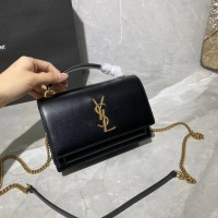 Sumptuous Yves Saint Laurent Calfskin Leather Shoulder Bag Y533036 black&gold-Tone Metal