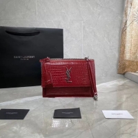 Discounts Yves Saint Laurent Calfskin Leather Shoulder Bag Y542206A red&silver-Tone Metal