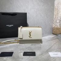 Practical Yves Saint Laurent Calfskin Leather Shoulder Bag Y542206A white&gold-Tone Metal