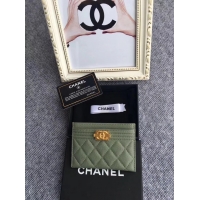 Stylish Chanel classic card holder Grained Calfskin & Gold-Tone Metal 84430 green