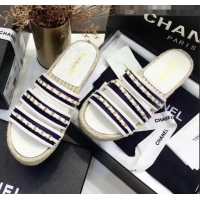 Buy Discount Chanel Lambskin Mules Sandals With Chains G35931 Blue/White 2020