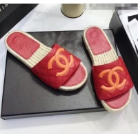 Trendy Design Chanel CC Logo Lambskin Espadrilles Mules Sandals G35603 Red 2020