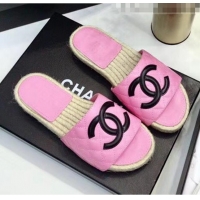 Lower Price Chanel CC Logo Lambskin Espadrilles Mules Sandals G35603 Pink 2020