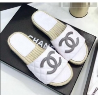 Market Sells Chanel CC Logo Lambskin Espadrilles Mules Sandals G35603 White/Grey 2020