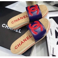 Reproduction Chanel Lambskin CC Logo Platform Mules G35799 Blue/Red 2020