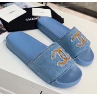 New Design Chanel Denim Mules Sandals G61001 Blue 2020