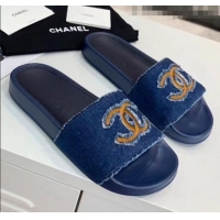 Traditional Specials Chanel Denim Mules Sandals G61001 Deep Blue 2020