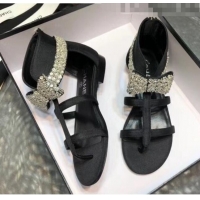 Buy Discount Chanel Grosgrain & Crystal Bow Sandals G61011 Black 2020