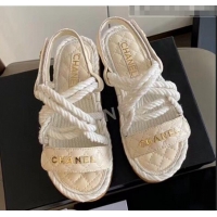 Top Quality Chanel Cord Flat Sandals G34602 White/beige 2020