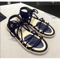 Wholesale Chanel Suede Kidskin Sandals G36176 Deep Blue 2020