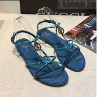 New Design Louis Vuitton Sunseeker Snakeskin Leather Strap Flat Sandal G2421 Blue 2020