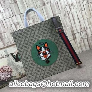 aaaaa Gucci GG Supreme Boston Terriers Bosco Tote Bag 450950 Green Patch 2018