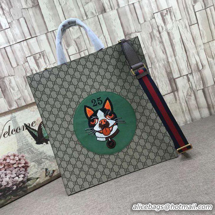 aaaaa Gucci GG Supreme Boston Terriers Bosco Tote Bag 450950 Green Patch 2018