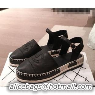 Wholesale Imitation Chanel Lambskin Flat Espadrilles G36184 Black 2020