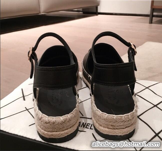 Wholesale Imitation Chanel Lambskin Flat Espadrilles G36184 Black 2020