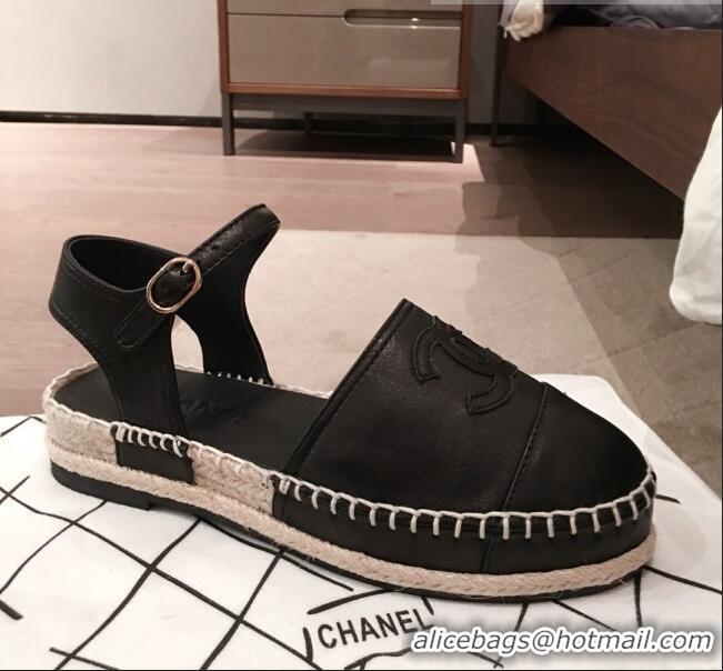 Wholesale Imitation Chanel Lambskin Flat Espadrilles G36184 Black 2020