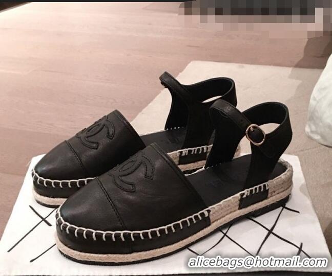 Wholesale Imitation Chanel Lambskin Flat Espadrilles G36184 Black 2020