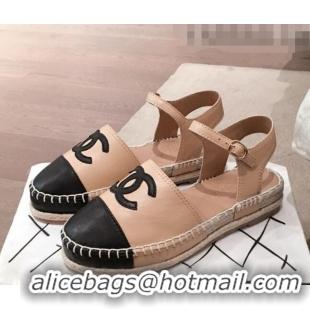 Free Shipping Discount Chanel Lambskin Flat Espadrilles G36184 Beige 2020