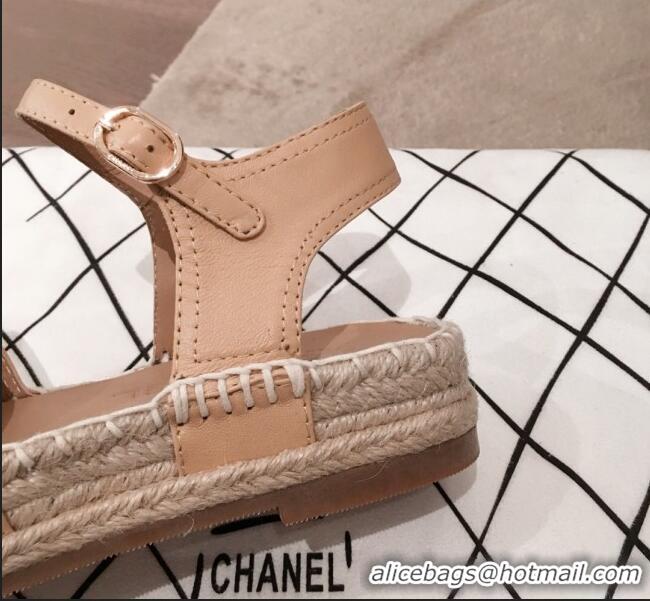 Free Shipping Discount Chanel Lambskin Flat Espadrilles G36184 Beige 2020