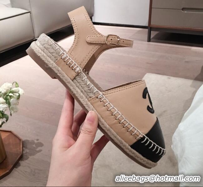 Free Shipping Discount Chanel Lambskin Flat Espadrilles G36184 Beige 2020