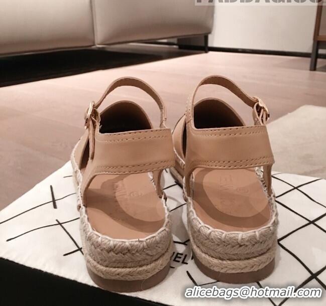 Free Shipping Discount Chanel Lambskin Flat Espadrilles G36184 Beige 2020