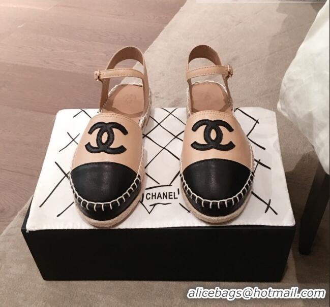 Free Shipping Discount Chanel Lambskin Flat Espadrilles G36184 Beige 2020