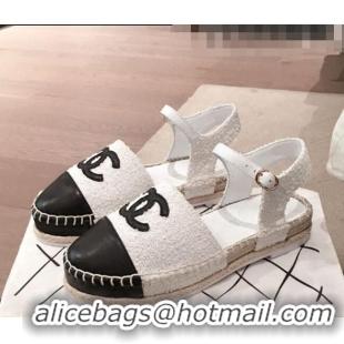 Classic Chanel Tweed Flat Espadrilles G36184 White 2020