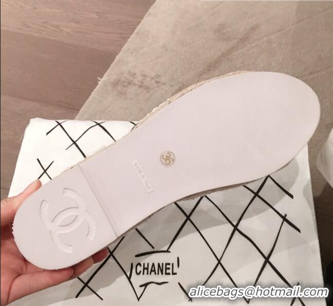 Classic Chanel Tweed Flat Espadrilles G36184 White 2020