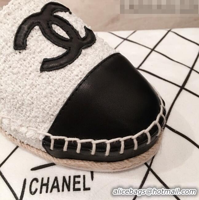 Classic Chanel Tweed Flat Espadrilles G36184 White 2020