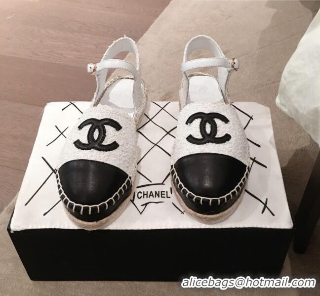 Classic Chanel Tweed Flat Espadrilles G36184 White 2020