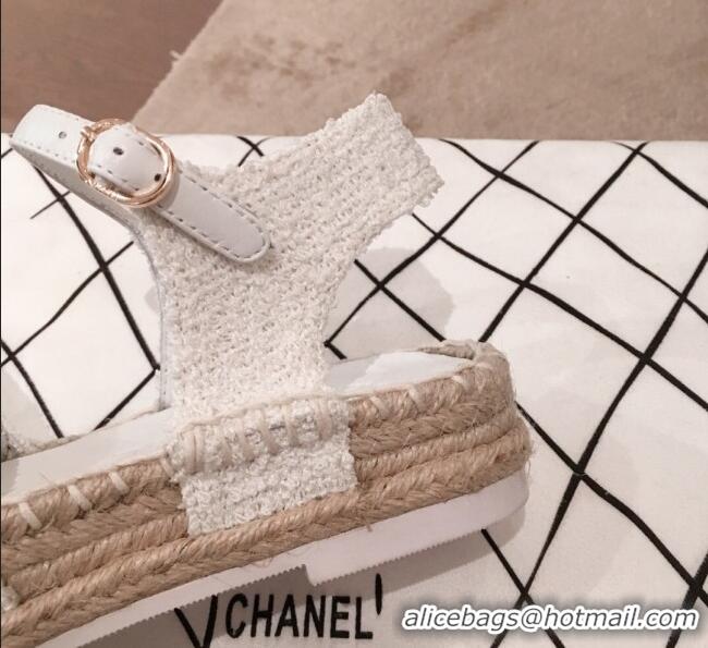 Classic Chanel Tweed Flat Espadrilles G36184 White 2020