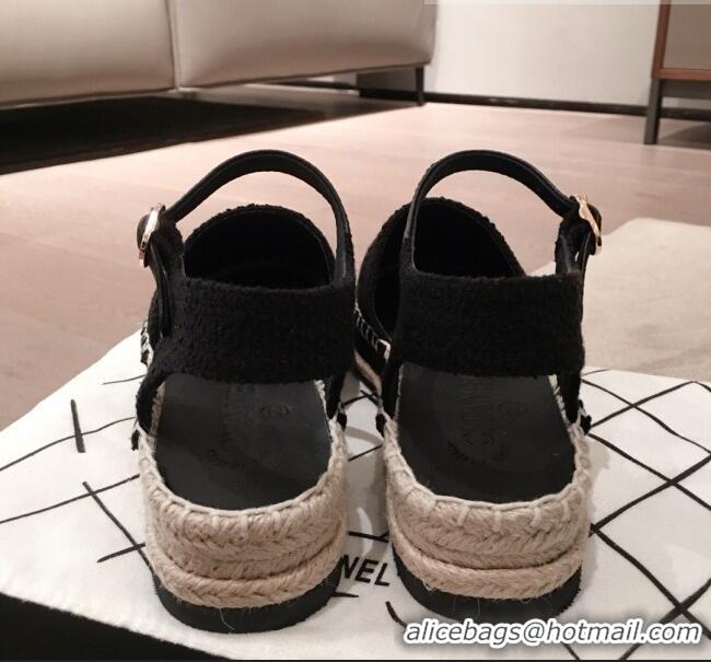 Newly Launched Chanel Tweed Flat Espadrilles G36184 Black 2020