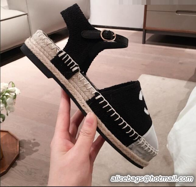 Newly Launched Chanel Tweed Flat Espadrilles G36184 Black 2020