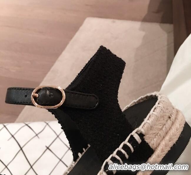 Newly Launched Chanel Tweed Flat Espadrilles G36184 Black 2020