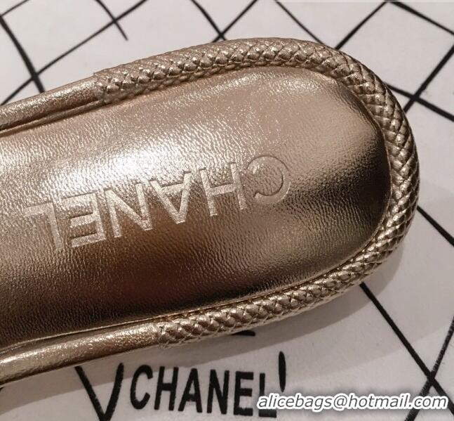 Discount Chanel Chain CC Metallic Leather Flat Mules Slide Sandals G35532 Gold 2020