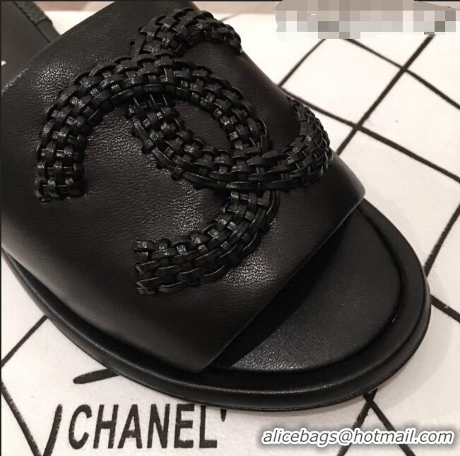 New Cheap Chanel Chain CC Lambskin Flat Mules Slide Sandals G35532 Black 2020