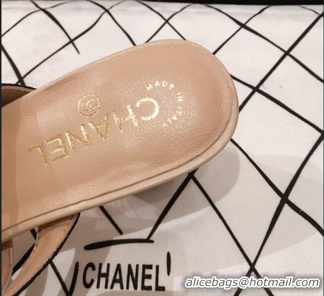 Buy Discount Chanel Lambskin Pearl Straps Mule Sandals G35381 70MM Beige 2020