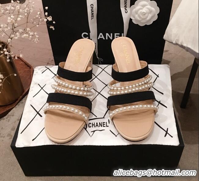 Buy Discount Chanel Lambskin Pearl Straps Mule Sandals G35381 70MM Beige 2020