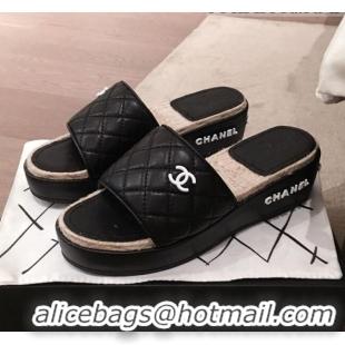 Free Shipping Chanel Quilted Leather Platform Mule Slide Sandals G62825 Black 2020