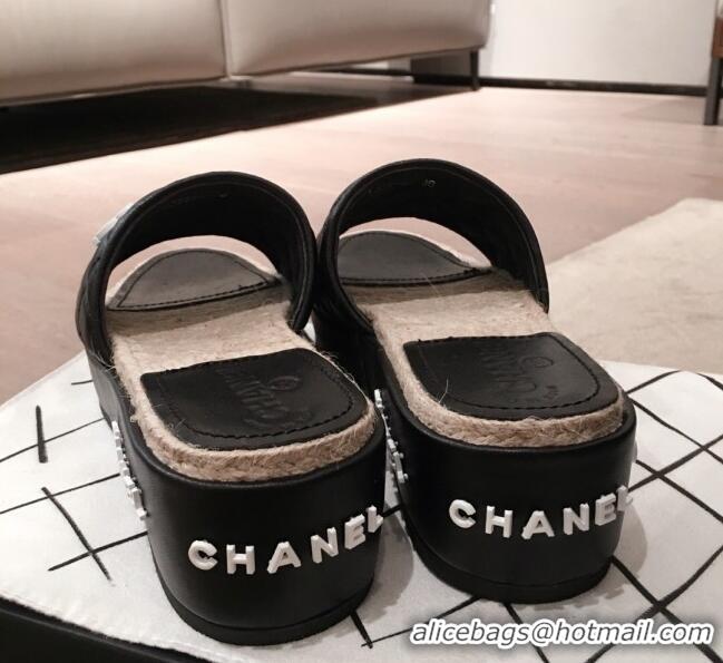 Free Shipping Chanel Quilted Leather Platform Mule Slide Sandals G62825 Black 2020