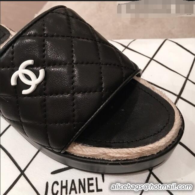 Free Shipping Chanel Quilted Leather Platform Mule Slide Sandals G62825 Black 2020