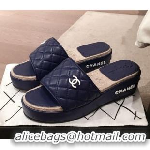 Top Quality Chanel Quilted Leather Platform Mule Slide Sandals G62825 Blue 2020