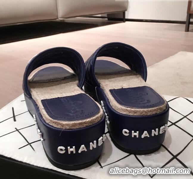 Top Quality Chanel Quilted Leather Platform Mule Slide Sandals G62825 Blue 2020