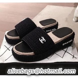 Buy Cheap Chanel Tweed Platform Mule Slide Sandals G62827 Black 2020