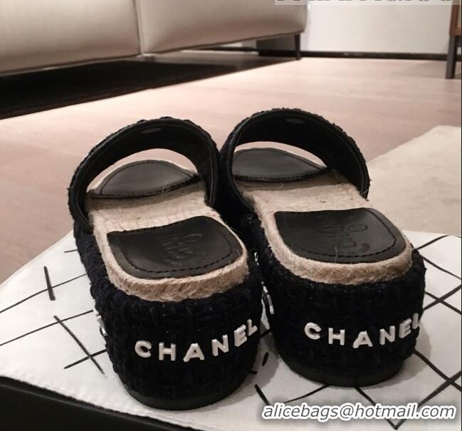 Buy Cheap Chanel Tweed Platform Mule Slide Sandals G62827 Black 2020