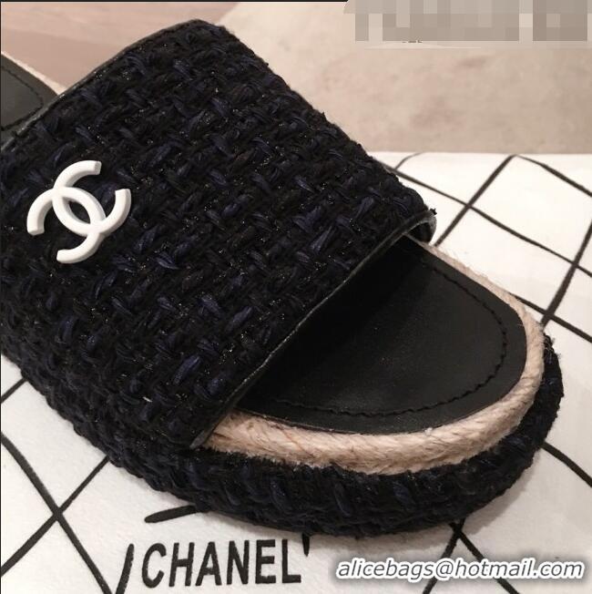 Buy Cheap Chanel Tweed Platform Mule Slide Sandals G62827 Black 2020